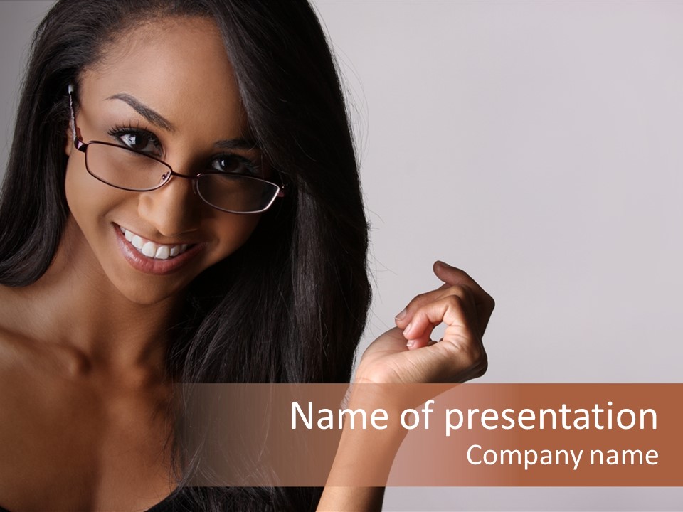 Beautiful African-American Woman With Glasses Smiling. PowerPoint Template