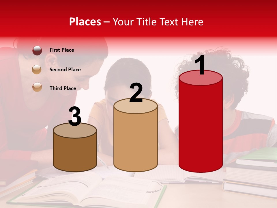 Mother Helping Her Kids Do Homework Isolated On White Background PowerPoint Template