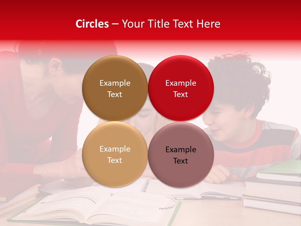 Mother Helping Her Kids Do Homework Isolated On White Background PowerPoint Template