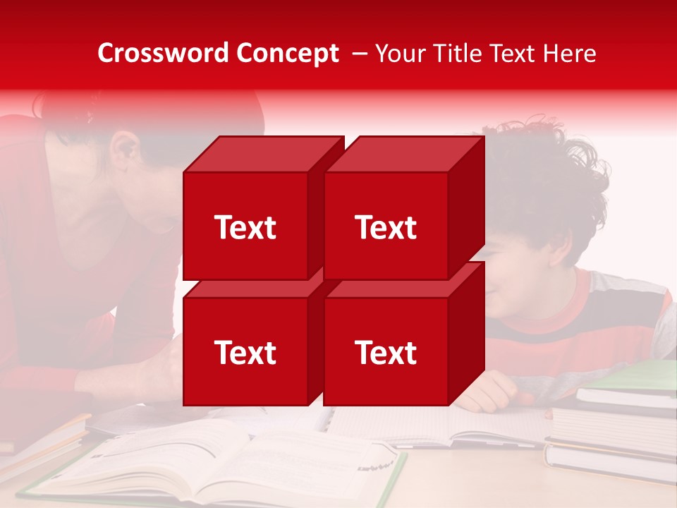 Mother Helping Her Kids Do Homework Isolated On White Background PowerPoint Template