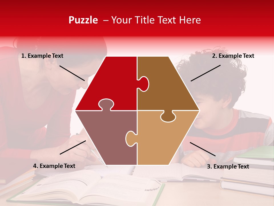 Mother Helping Her Kids Do Homework Isolated On White Background PowerPoint Template