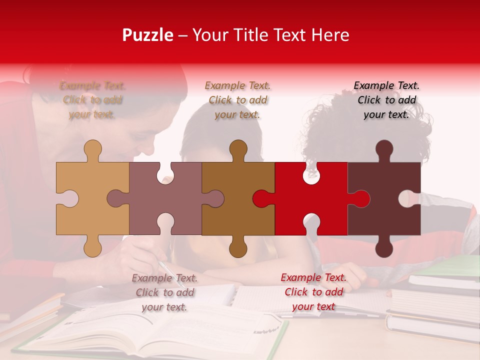 Mother Helping Her Kids Do Homework Isolated On White Background PowerPoint Template