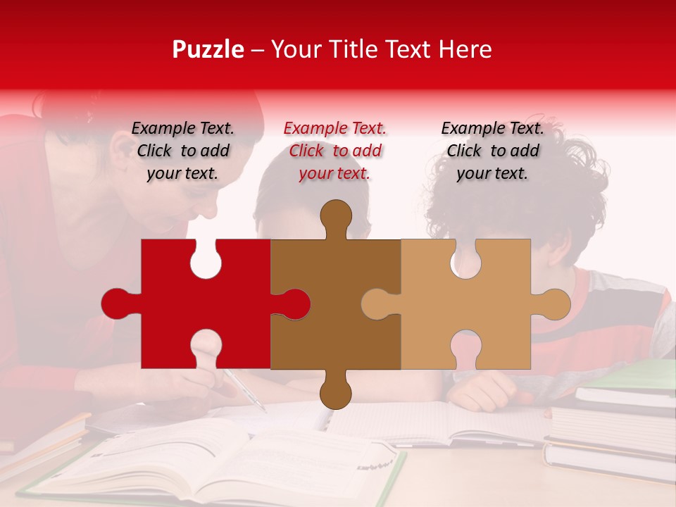 Mother Helping Her Kids Do Homework Isolated On White Background PowerPoint Template