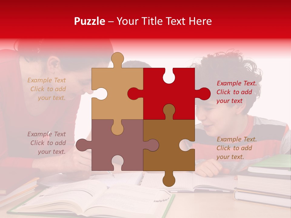 Mother Helping Her Kids Do Homework Isolated On White Background PowerPoint Template