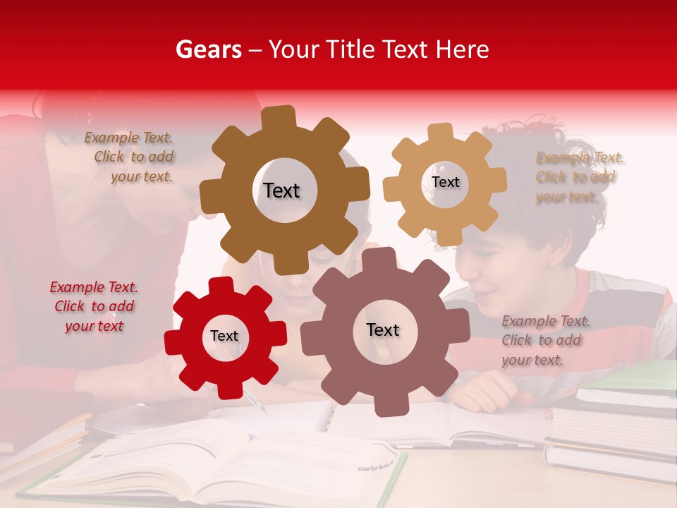 Mother Helping Her Kids Do Homework Isolated On White Background PowerPoint Template