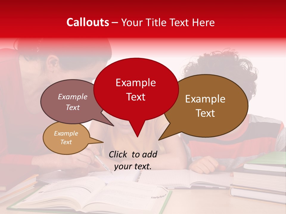 Mother Helping Her Kids Do Homework Isolated On White Background PowerPoint Template