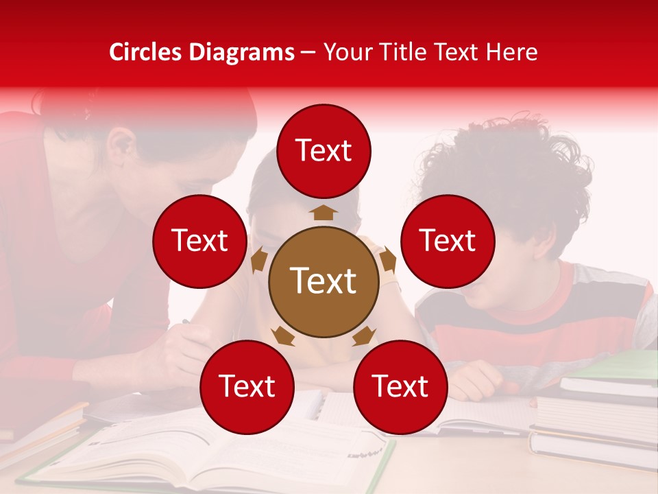 Mother Helping Her Kids Do Homework Isolated On White Background PowerPoint Template