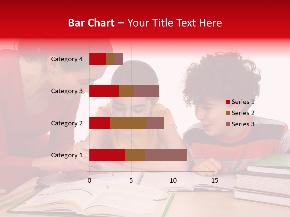 Mother Helping Her Kids Do Homework Isolated On White Background PowerPoint Template