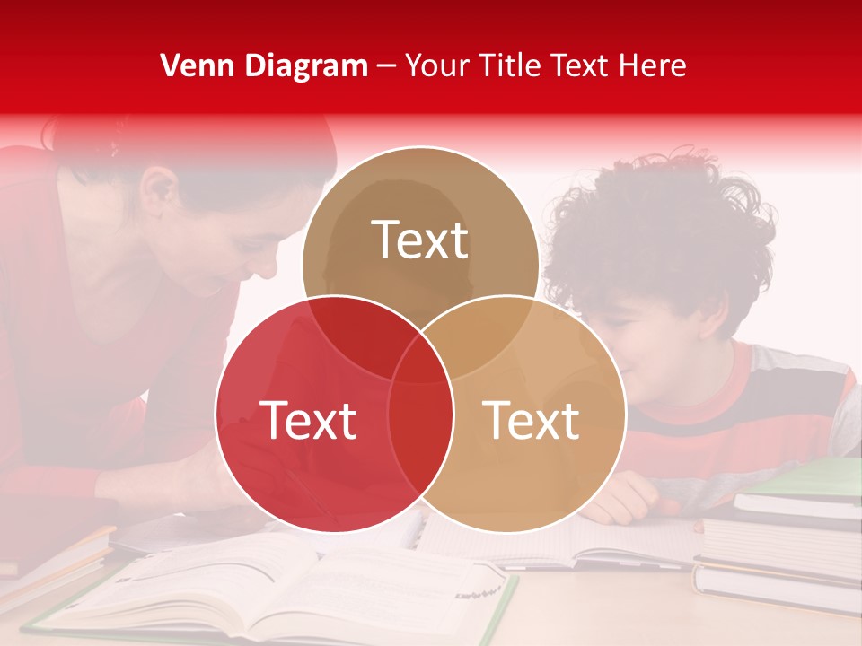 Mother Helping Her Kids Do Homework Isolated On White Background PowerPoint Template