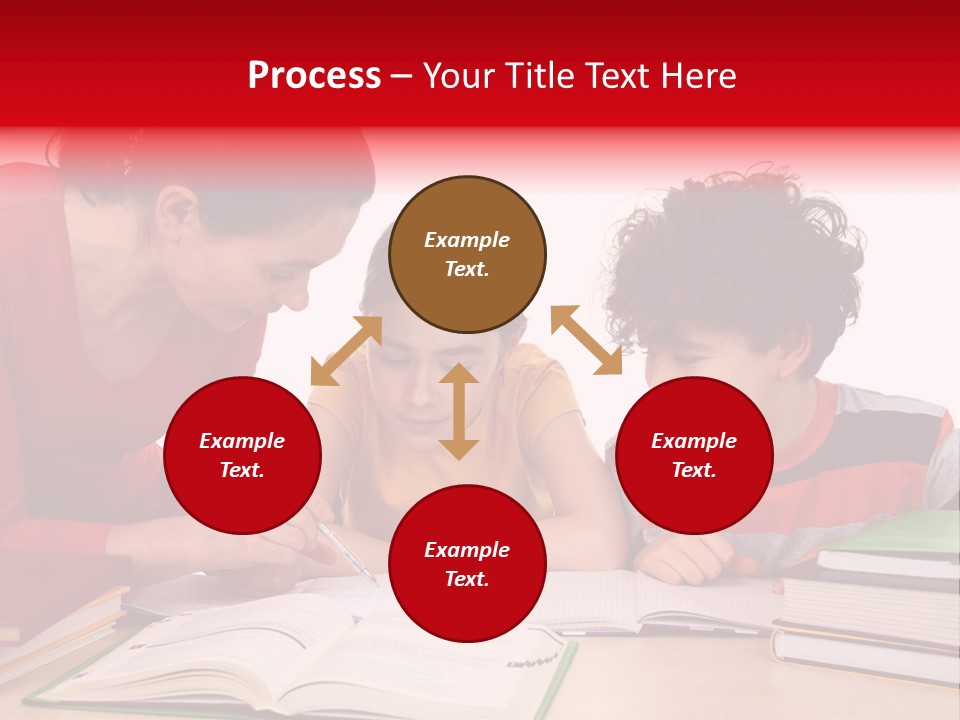 Mother Helping Her Kids Do Homework Isolated On White Background PowerPoint Template