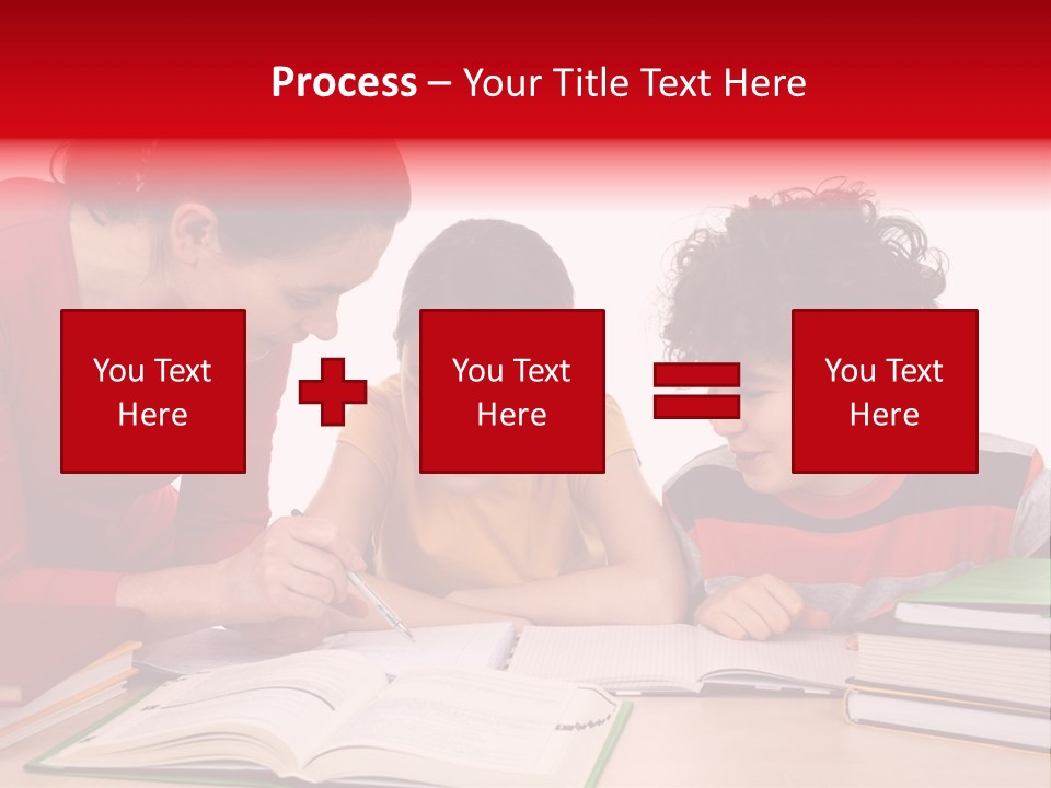 Mother Helping Her Kids Do Homework Isolated On White Background PowerPoint Template