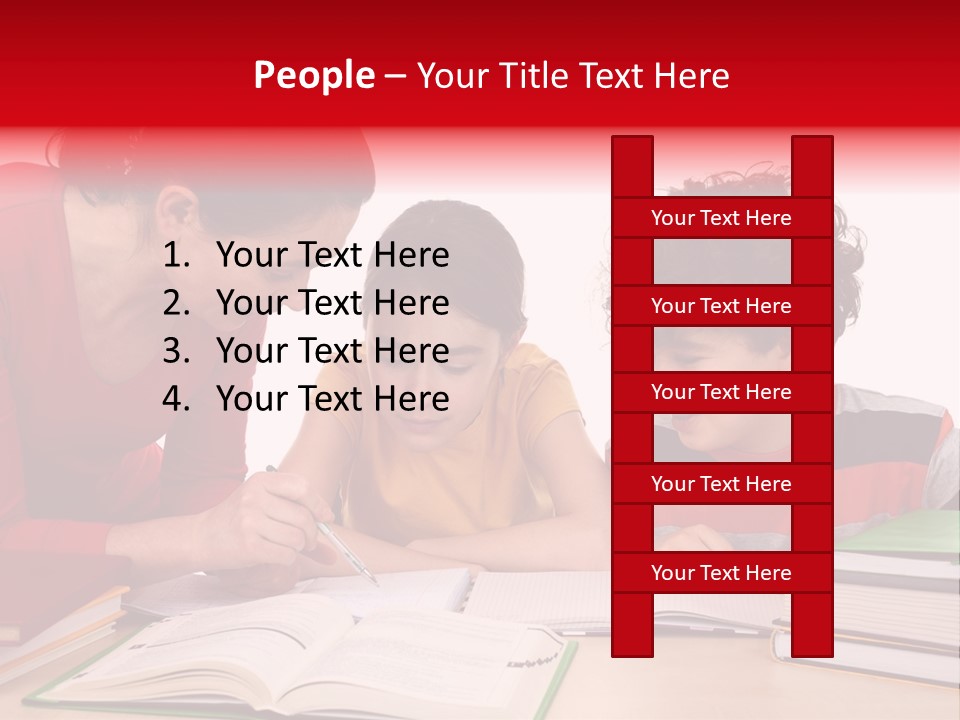 Mother Helping Her Kids Do Homework Isolated On White Background PowerPoint Template