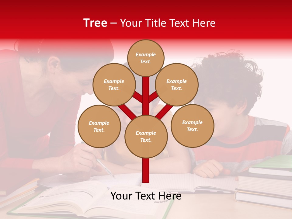 Mother Helping Her Kids Do Homework Isolated On White Background PowerPoint Template