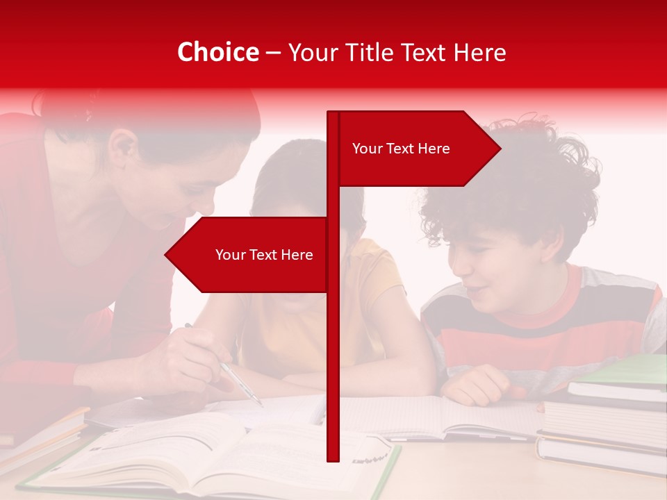 Mother Helping Her Kids Do Homework Isolated On White Background PowerPoint Template