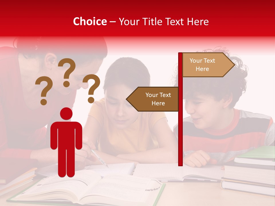 Mother Helping Her Kids Do Homework Isolated On White Background PowerPoint Template