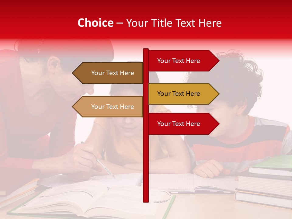 Mother Helping Her Kids Do Homework Isolated On White Background PowerPoint Template