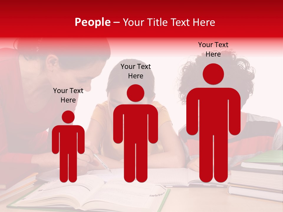 Mother Helping Her Kids Do Homework Isolated On White Background PowerPoint Template