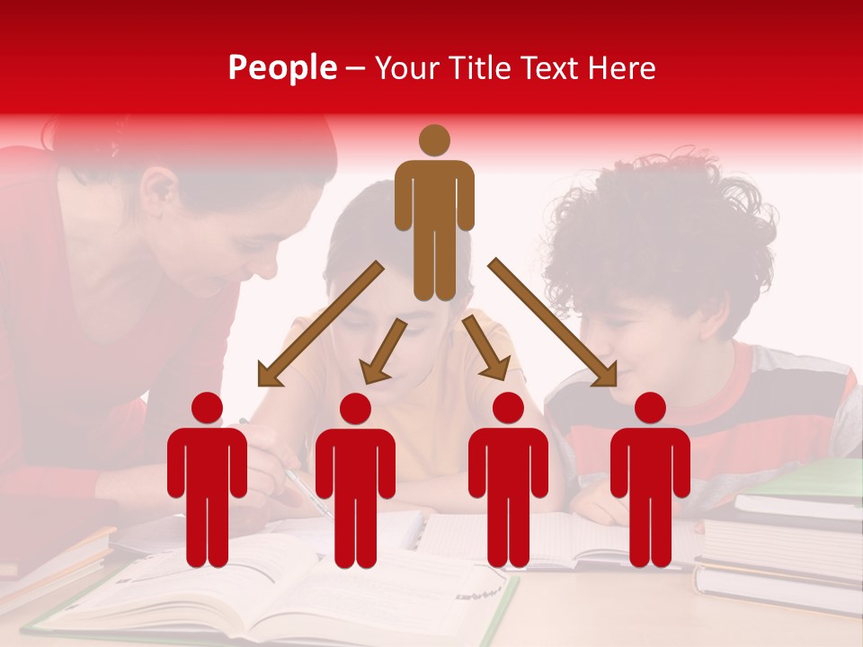 Mother Helping Her Kids Do Homework Isolated On White Background PowerPoint Template