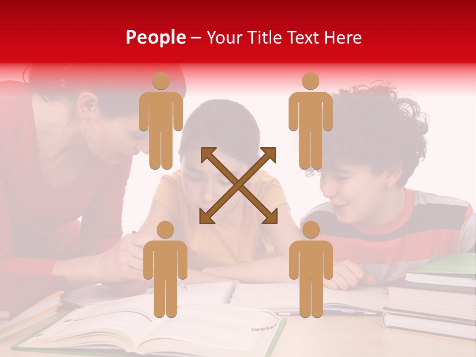 Mother Helping Her Kids Do Homework Isolated On White Background PowerPoint Template