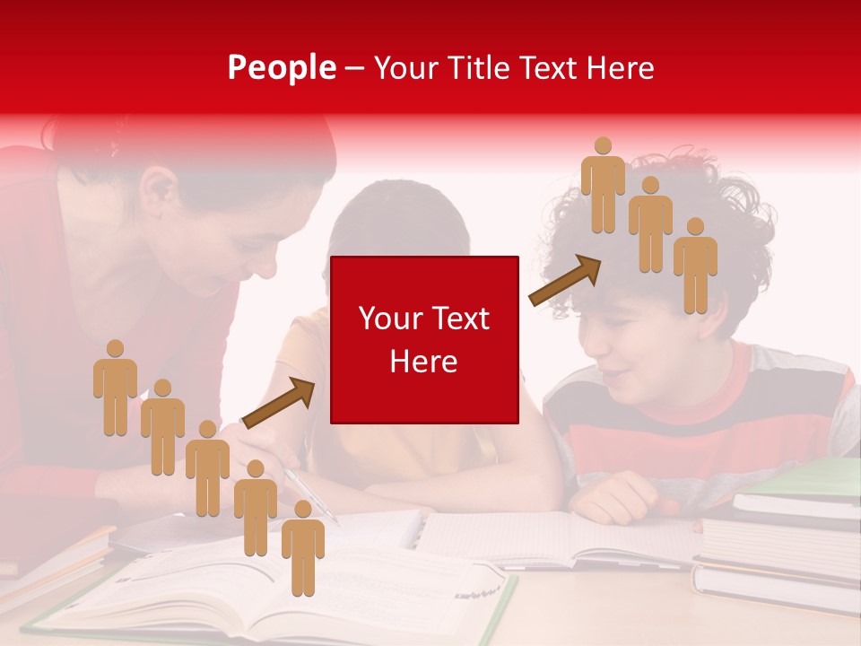 Mother Helping Her Kids Do Homework Isolated On White Background PowerPoint Template