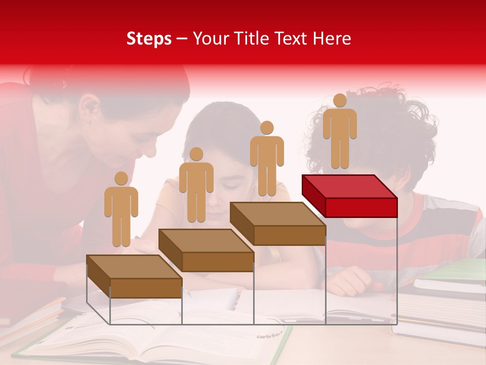 Mother Helping Her Kids Do Homework Isolated On White Background PowerPoint Template