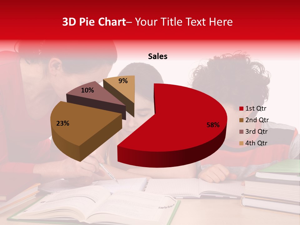 Mother Helping Her Kids Do Homework Isolated On White Background PowerPoint Template