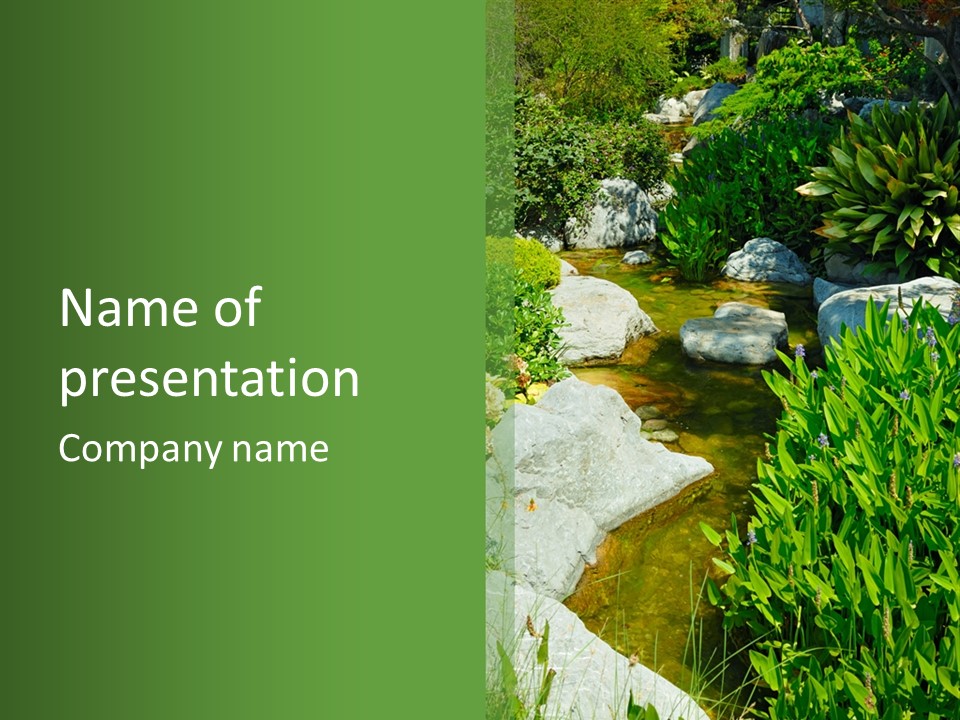 A Green And White Landscape With Rocks And Plants PowerPoint Template