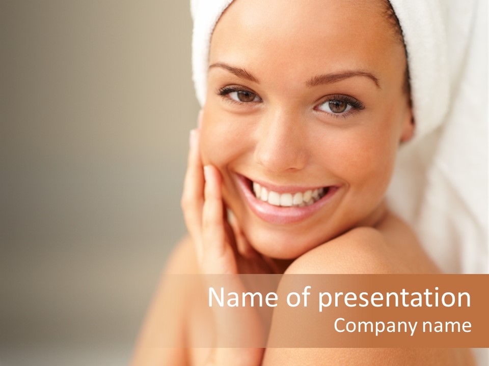 Young Beautiful Girl Applying Cream On Her Cheek PowerPoint Template