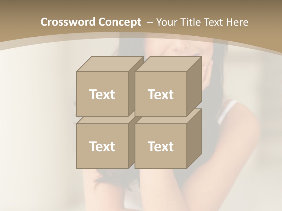 A Woman Sitting On A Table With Her Hand On Her Chin PowerPoint Template