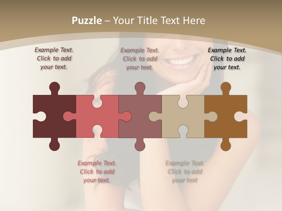 A Woman Sitting On A Table With Her Hand On Her Chin PowerPoint Template