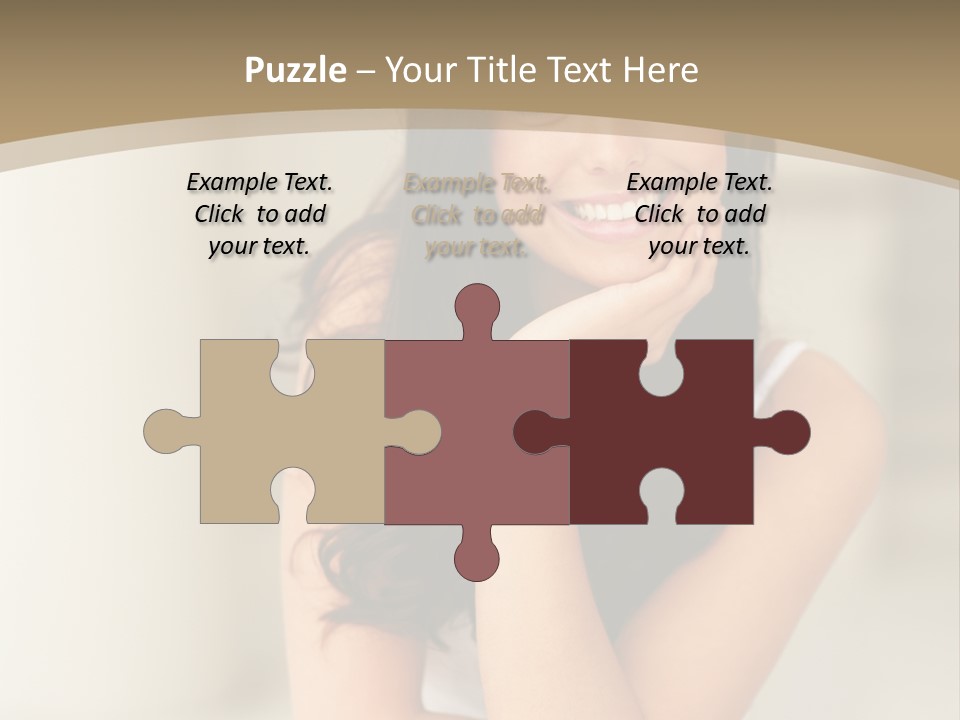 A Woman Sitting On A Table With Her Hand On Her Chin PowerPoint Template