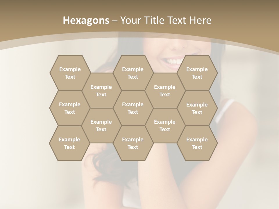 A Woman Sitting On A Table With Her Hand On Her Chin PowerPoint Template