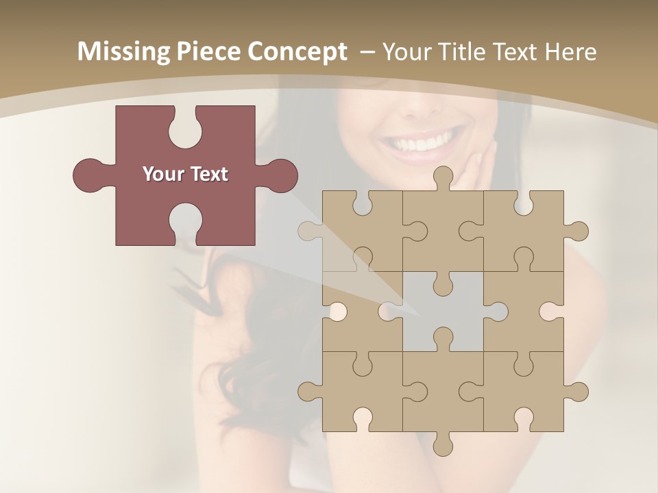 A Woman Sitting On A Table With Her Hand On Her Chin PowerPoint Template