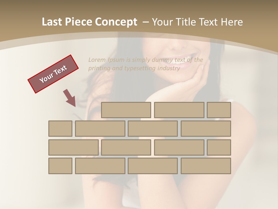 A Woman Sitting On A Table With Her Hand On Her Chin PowerPoint Template