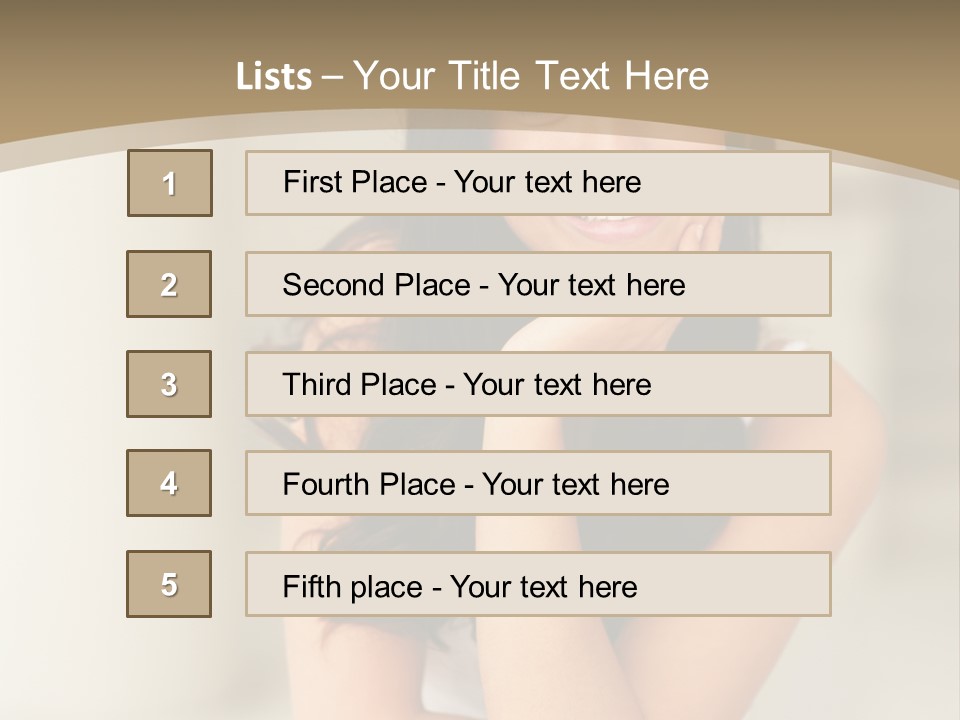 A Woman Sitting On A Table With Her Hand On Her Chin PowerPoint Template