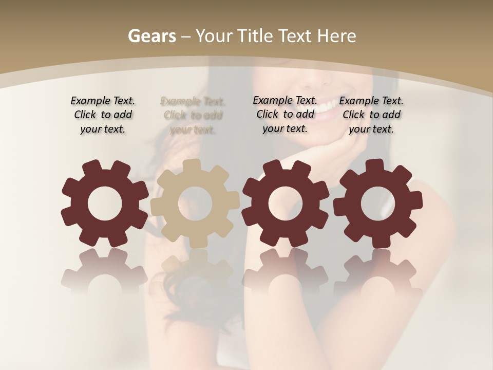 A Woman Sitting On A Table With Her Hand On Her Chin PowerPoint Template