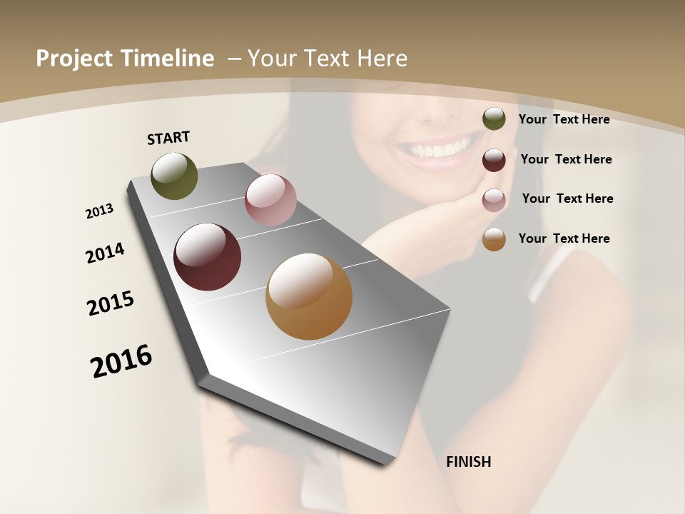 A Woman Sitting On A Table With Her Hand On Her Chin PowerPoint Template
