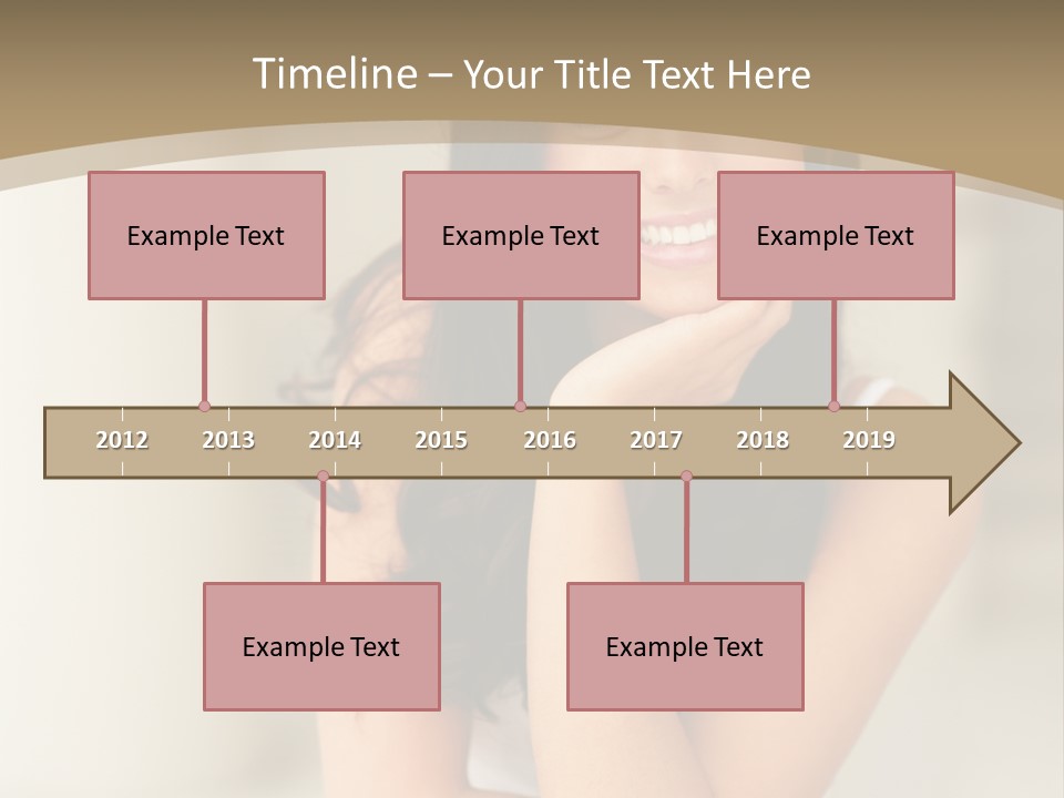 A Woman Sitting On A Table With Her Hand On Her Chin PowerPoint Template