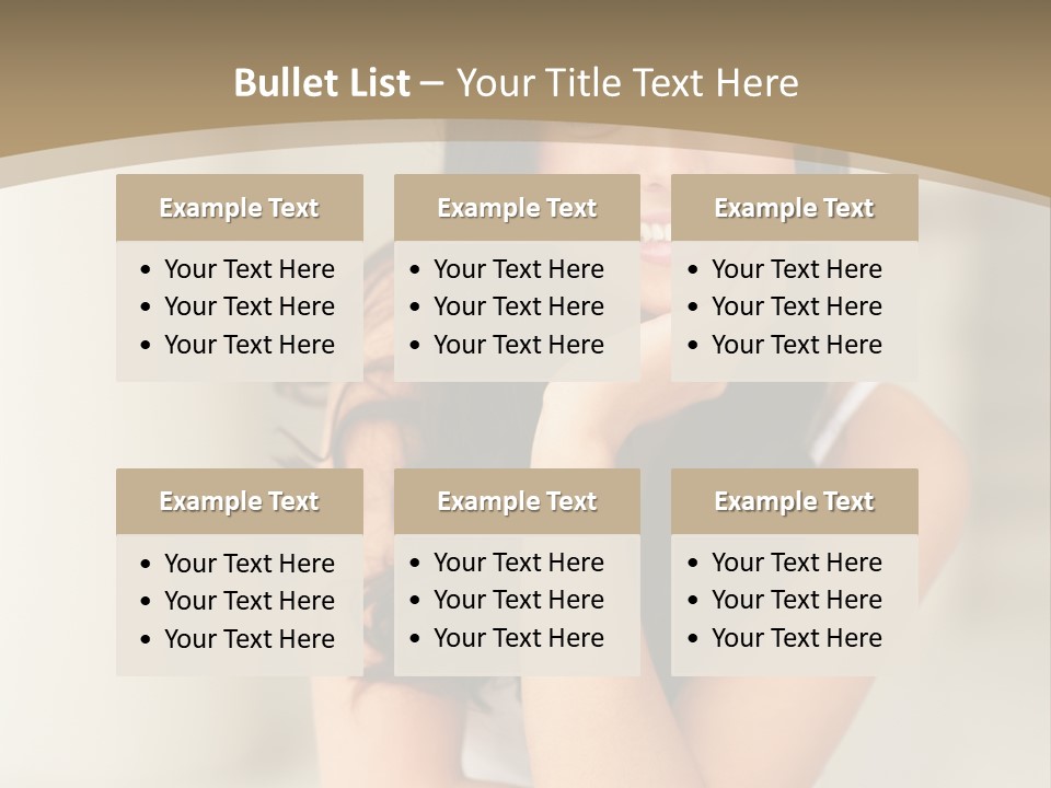 A Woman Sitting On A Table With Her Hand On Her Chin PowerPoint Template