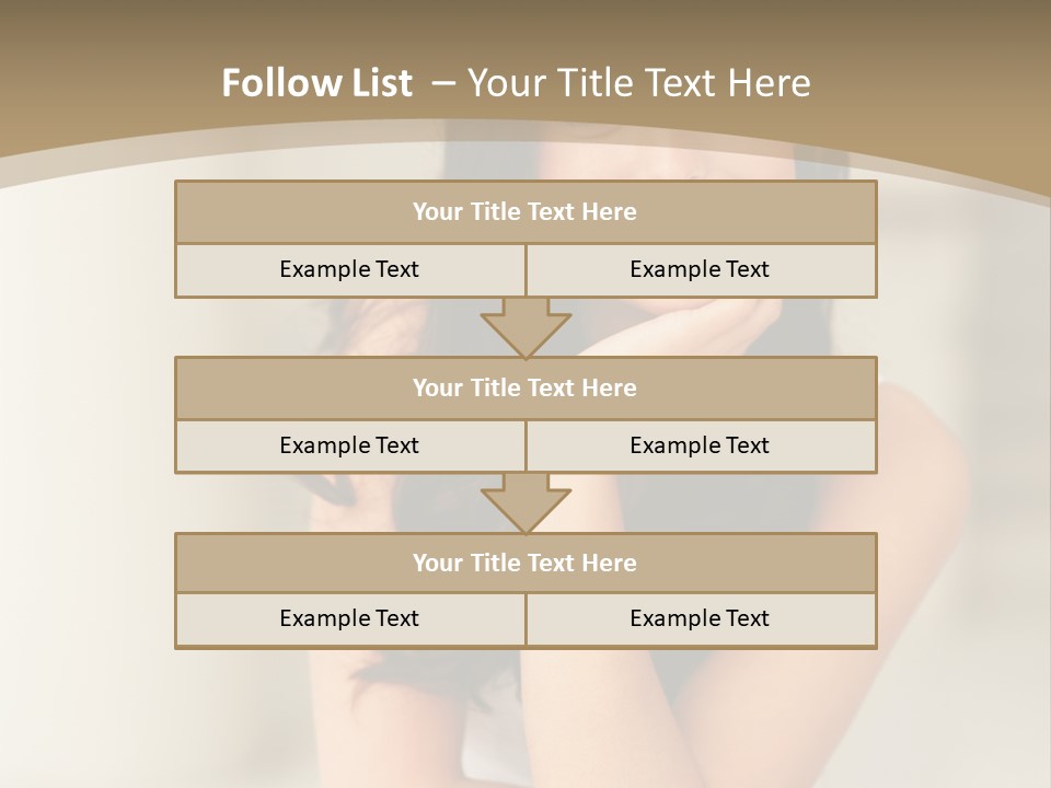 A Woman Sitting On A Table With Her Hand On Her Chin PowerPoint Template