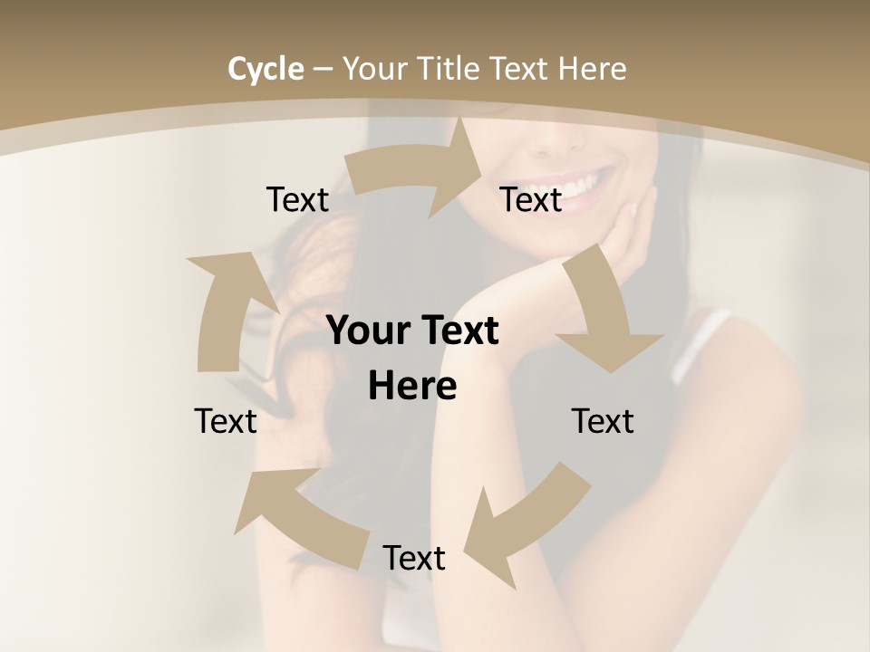 A Woman Sitting On A Table With Her Hand On Her Chin PowerPoint Template