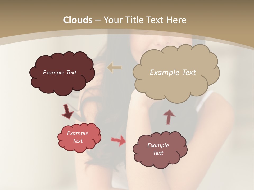 A Woman Sitting On A Table With Her Hand On Her Chin PowerPoint Template