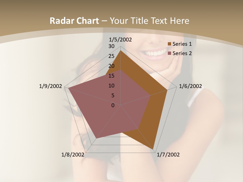 A Woman Sitting On A Table With Her Hand On Her Chin PowerPoint Template