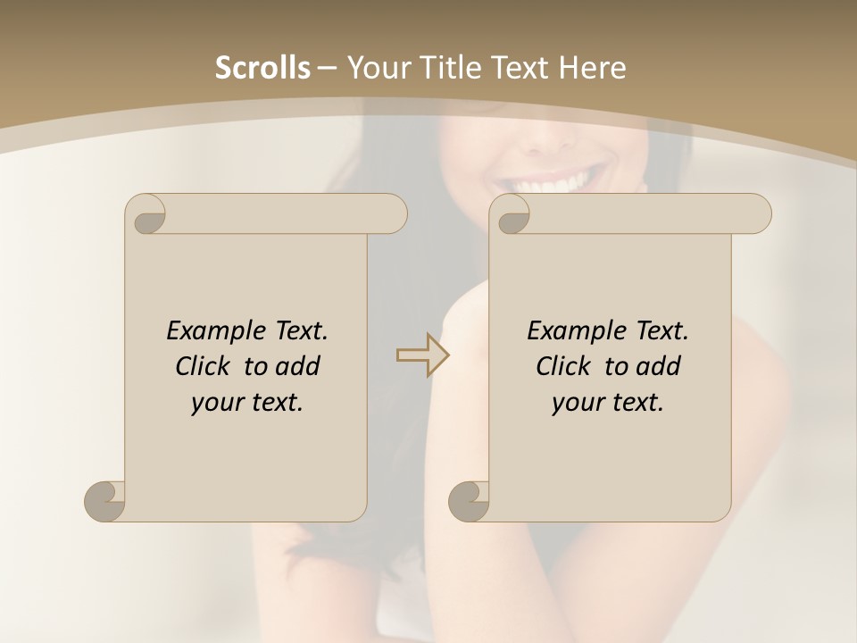 A Woman Sitting On A Table With Her Hand On Her Chin PowerPoint Template