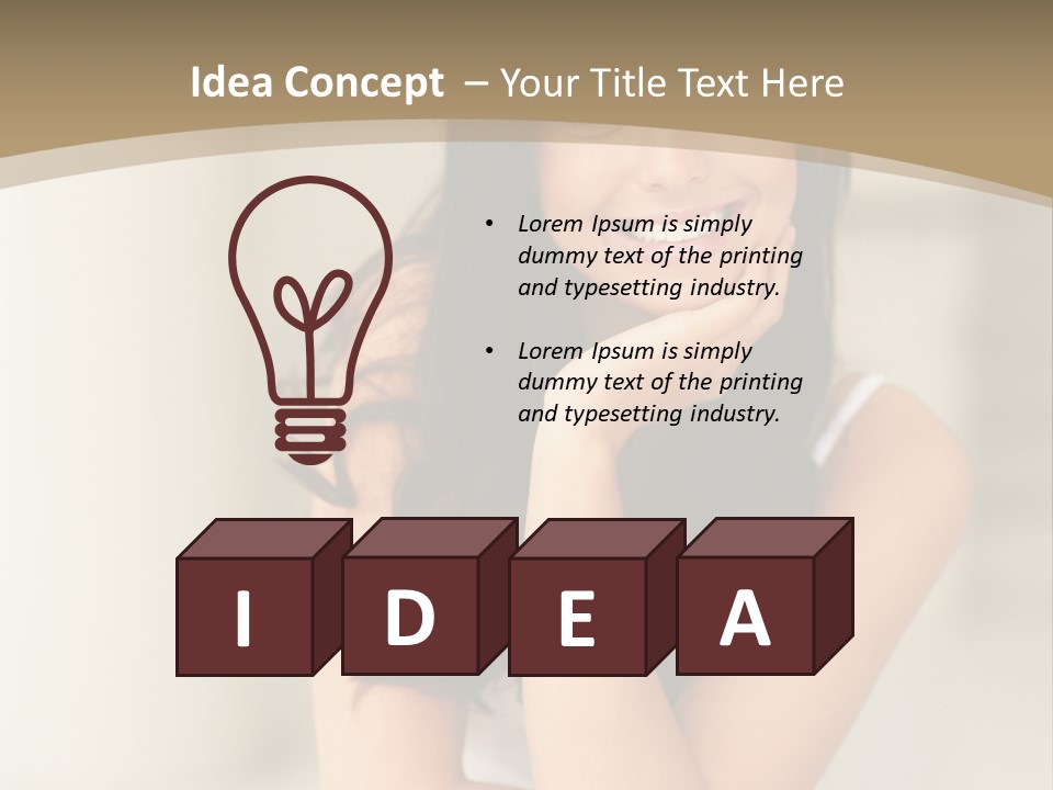 A Woman Sitting On A Table With Her Hand On Her Chin PowerPoint Template