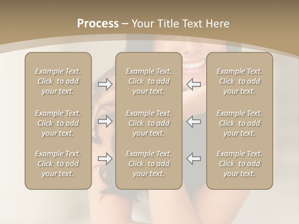 A Woman Sitting On A Table With Her Hand On Her Chin PowerPoint Template