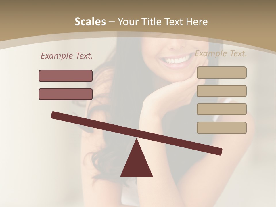 A Woman Sitting On A Table With Her Hand On Her Chin PowerPoint Template
