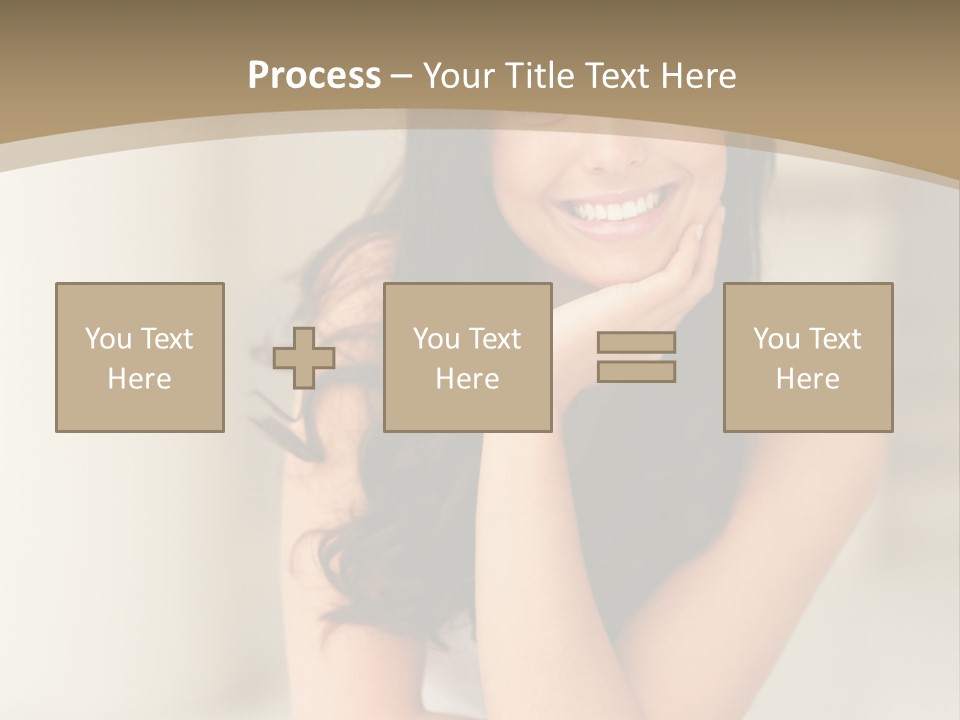 A Woman Sitting On A Table With Her Hand On Her Chin PowerPoint Template