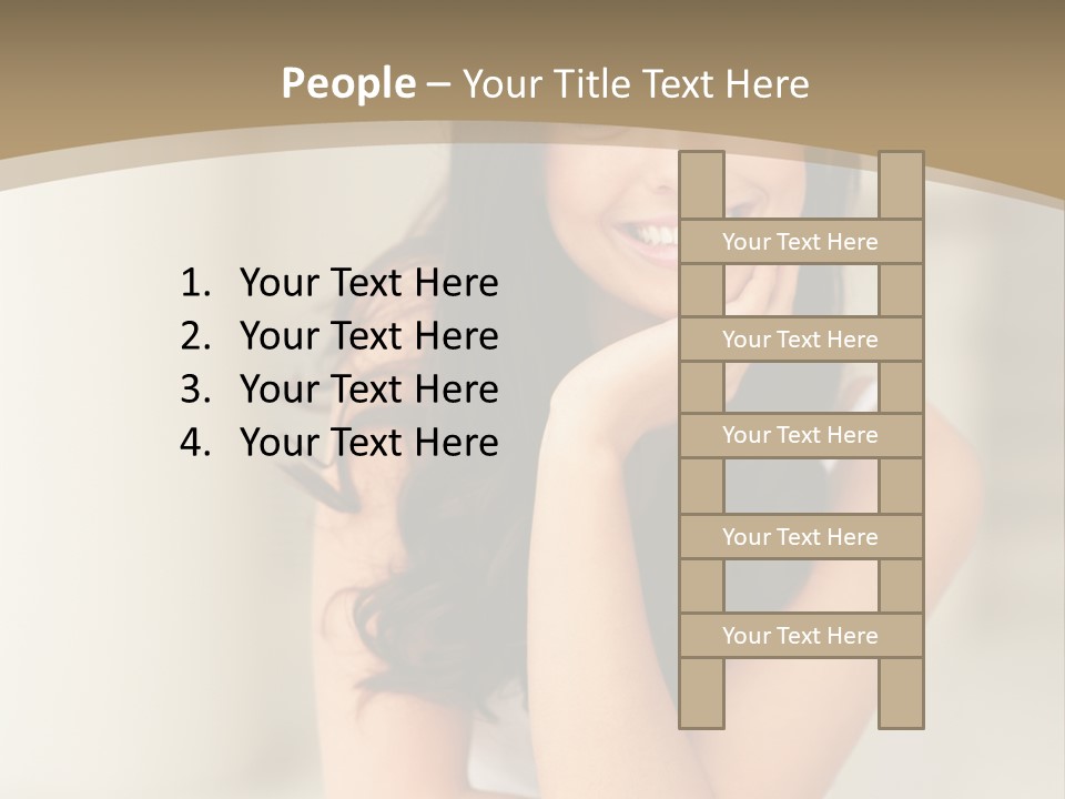 A Woman Sitting On A Table With Her Hand On Her Chin PowerPoint Template