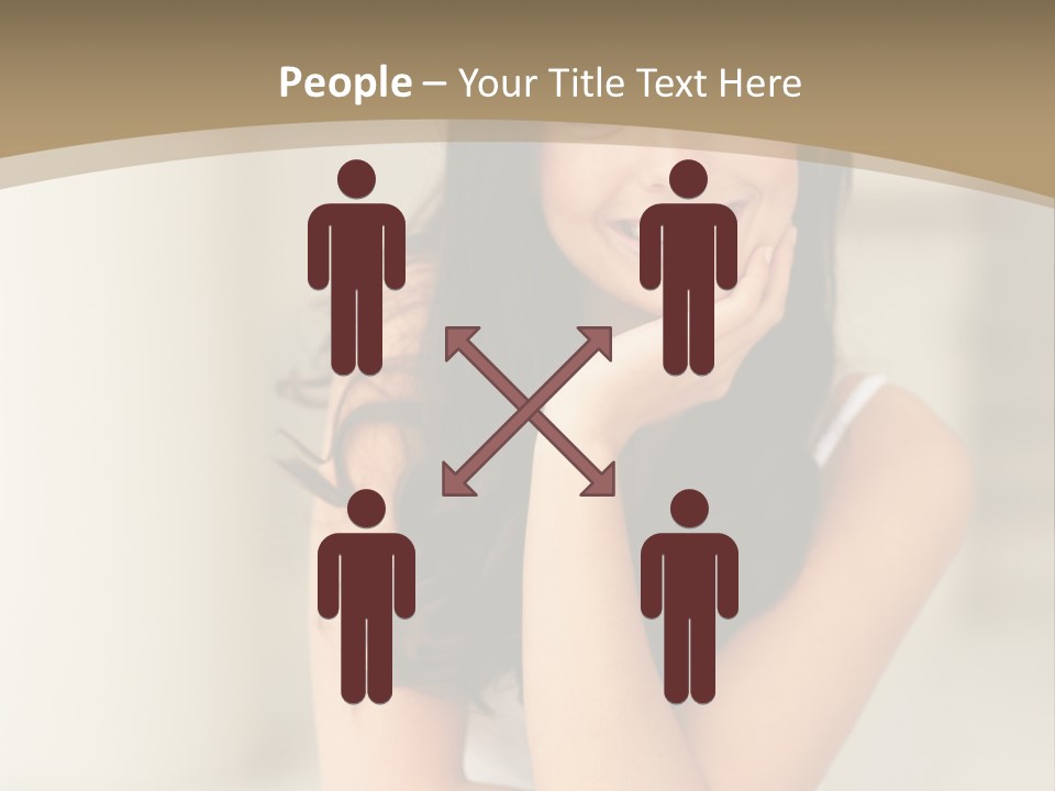 A Woman Sitting On A Table With Her Hand On Her Chin PowerPoint Template